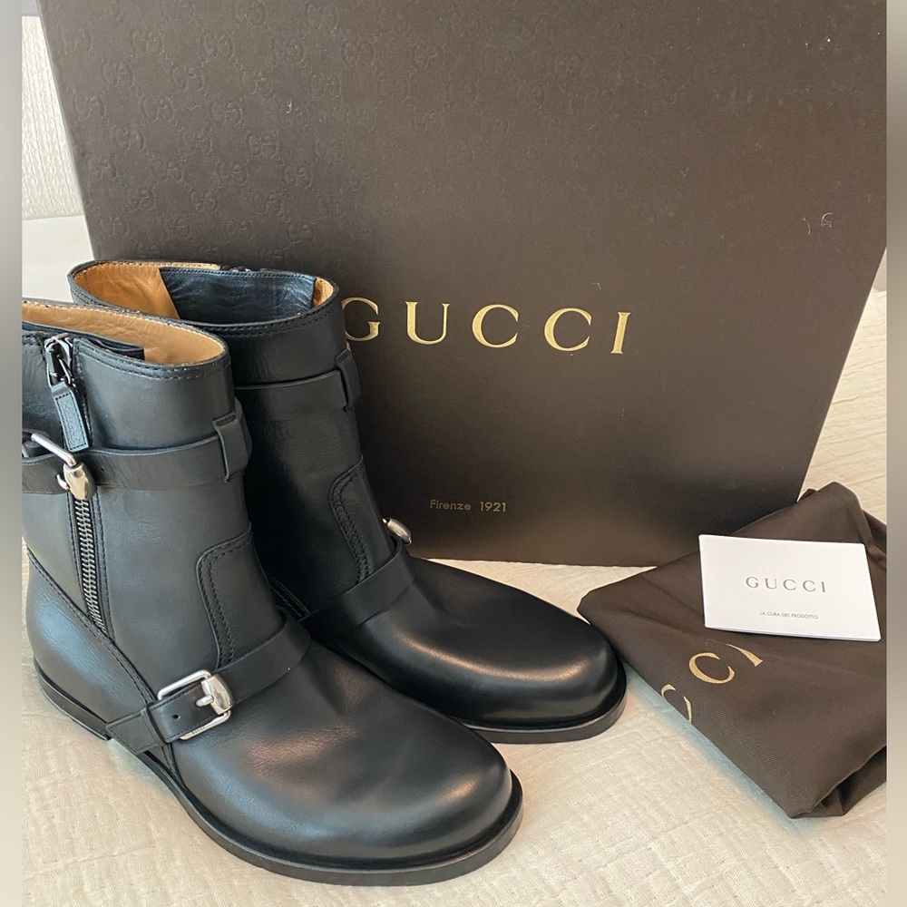 Authentic Gucci Men’s Leather Motorcycle Boots in size 9 1/2 (like US 10D).
